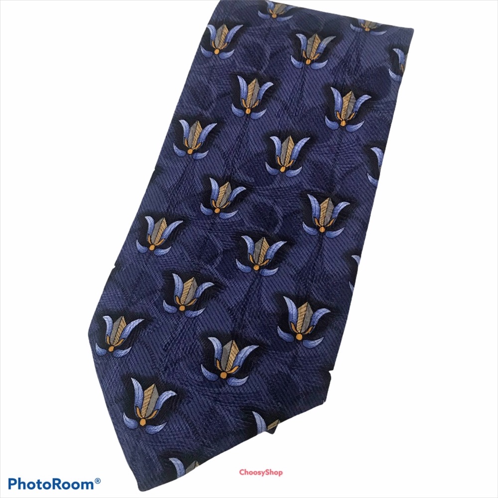 Silk Tie XL Robert Talbott Best Class Blue Gold Floral Tie EXTRA LONG Handmade